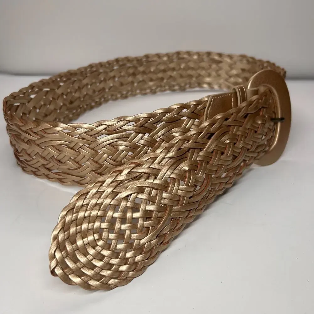 Lauren Ralph Lauren Womens Braided Metallic Gold Belt Size XL